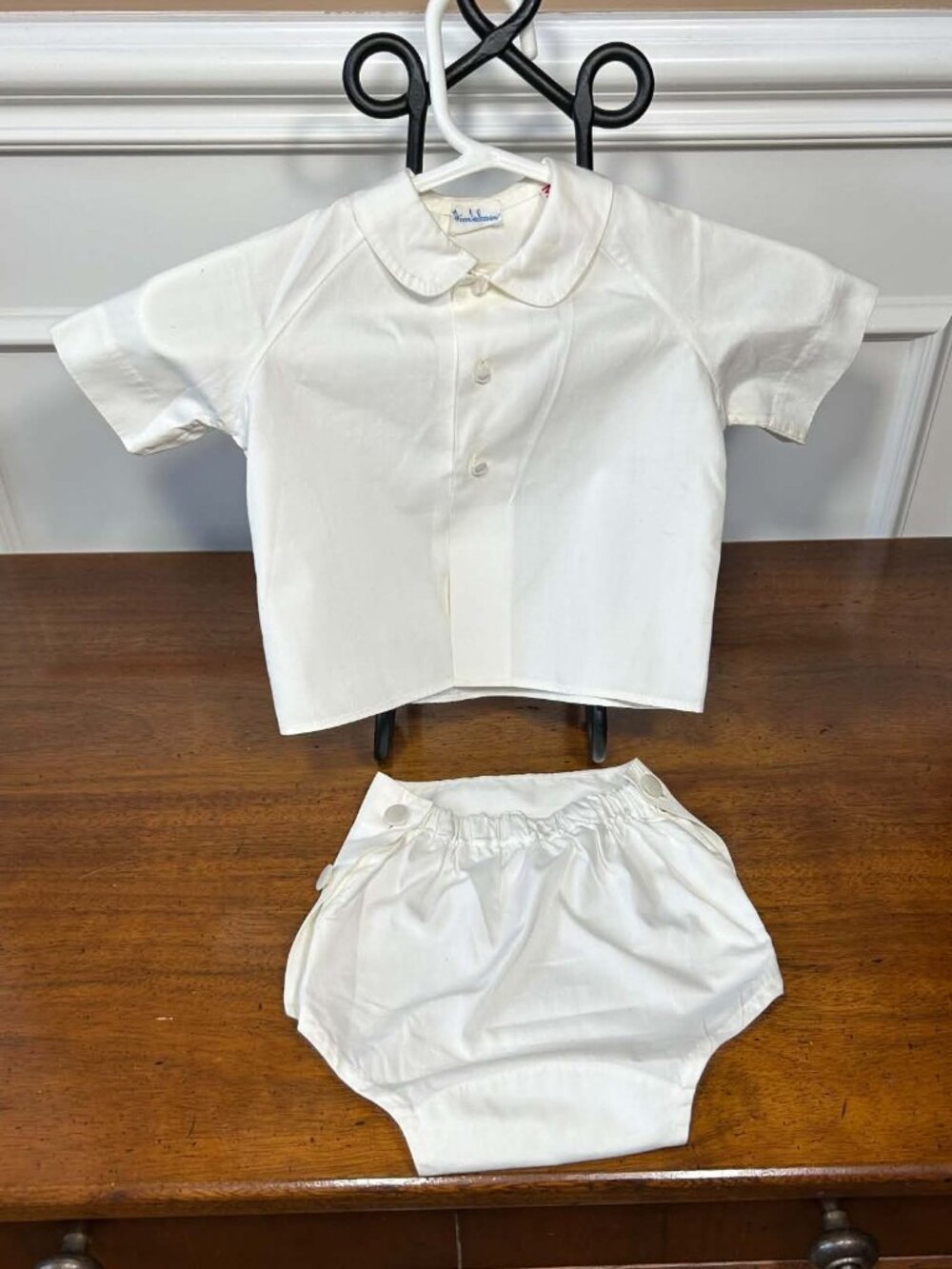 Vintage Anne Lehman White Diaper Shirt & Cover Set Size M 3-6M